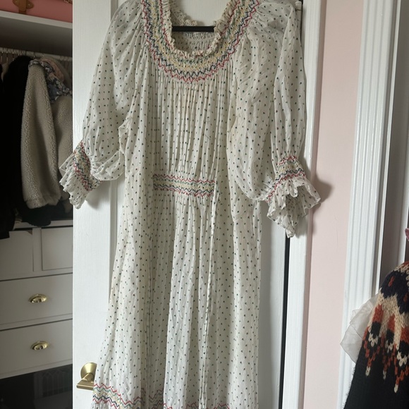 Doen Marina Dress White With Embroidered Flowers Size Large midi maxi - Picture 5 of 6